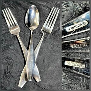 Oneida Stainless Flatware Set (3) Forks & Spoon Replacement Modern Minimalist
